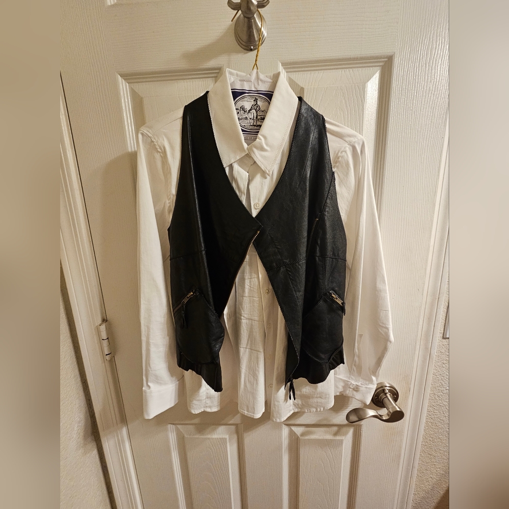 Elliott Lauren white blouse & Fate leather vest